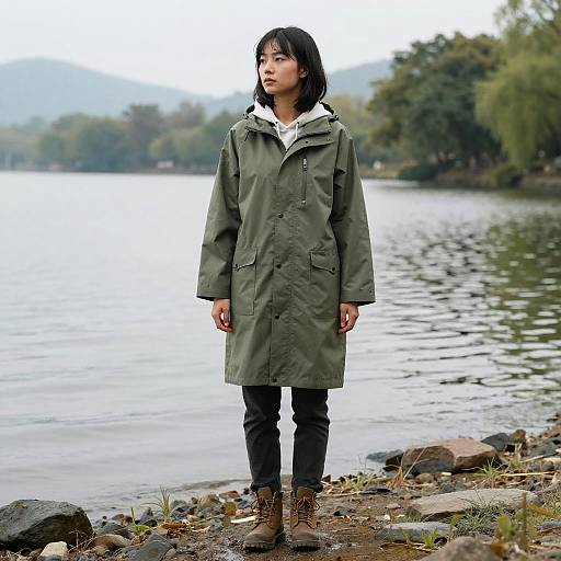 Woman in Water-Resistant Raincoat