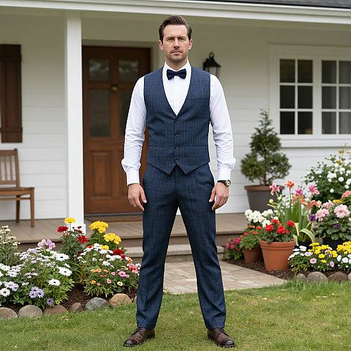 Man in Garden Attire by Flower Garden