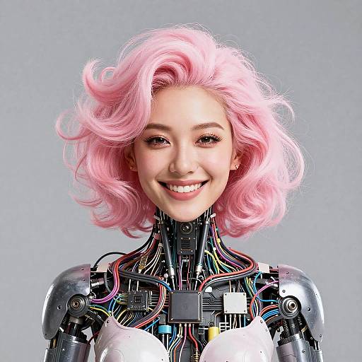 Smiling Android Artist with Pink Hair