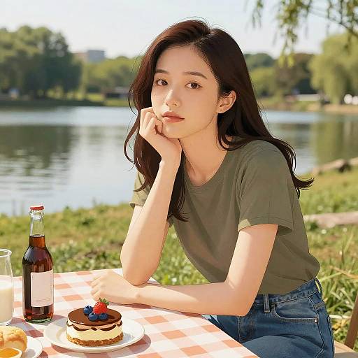 Athletic Woman Picnic at Reservoir