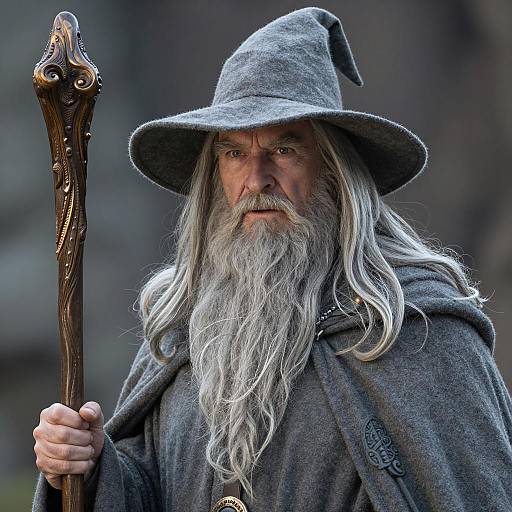 Man Dressed as Gandalf Wizard in Grey Cloak