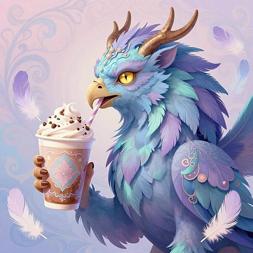 Enchanted Griffin Enjoying a Frappuccino