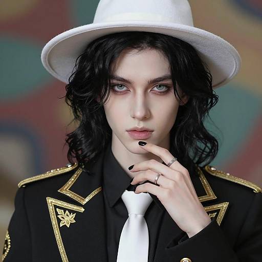 Person in White Hat and Gold-Embroidered Black Jacket