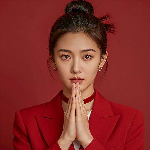 Elegant Asian Woman in Red Blazer