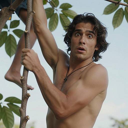 Surprised Climber Amidst Nature's Beauty