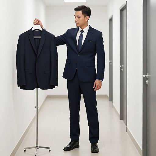 Man in Suit Standing in Hallway