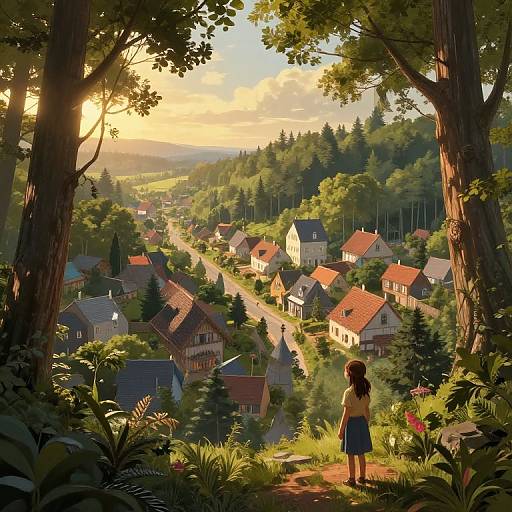 Golden Hour Fantasy Village View