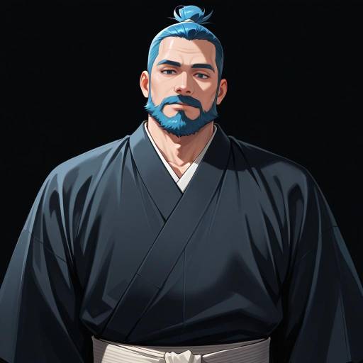 Mature Man in Black Kimono Portrait Mature Man in Black Kimono Portrait