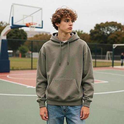 Teen Boy with 720 Waves Hairstyle on Basketball Court