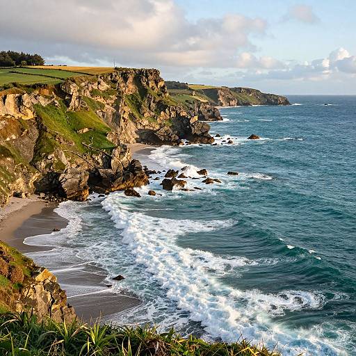 Sunlit Rugged Coastal Cliffs Landscape