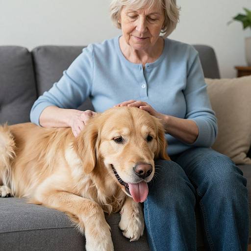 Senior Woman with Affectionate Golden Retriever