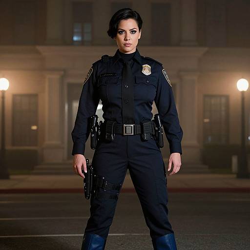 Dramatic Nighttime Policewoman Portrait