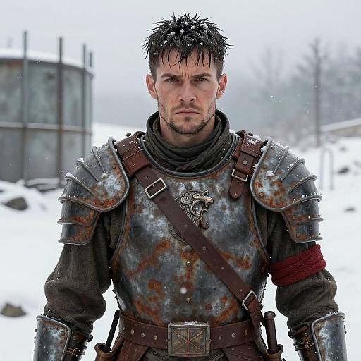 Rugged Warrior in a Snowy Landscape