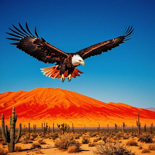 Soaring Eagle with Fiery Desert Horizon Soaring Eagle with Fiery Desert Horizon
