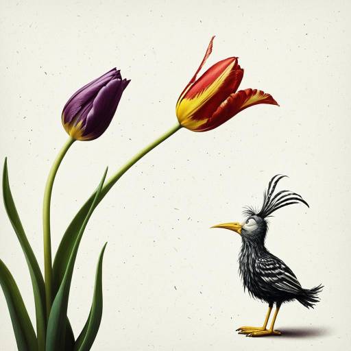 Dr. Seuss-Style Bird and Tulips Illustration