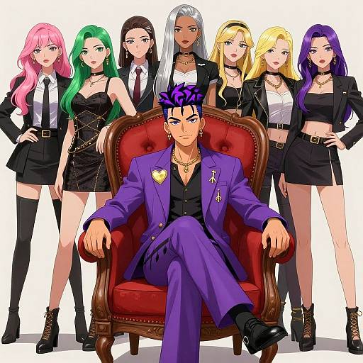 Anime Male Leader with Stylish Females