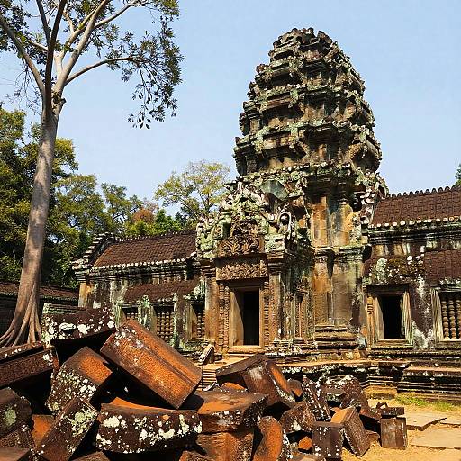 Ancient Moss-Covered Stone Temple Ruins
