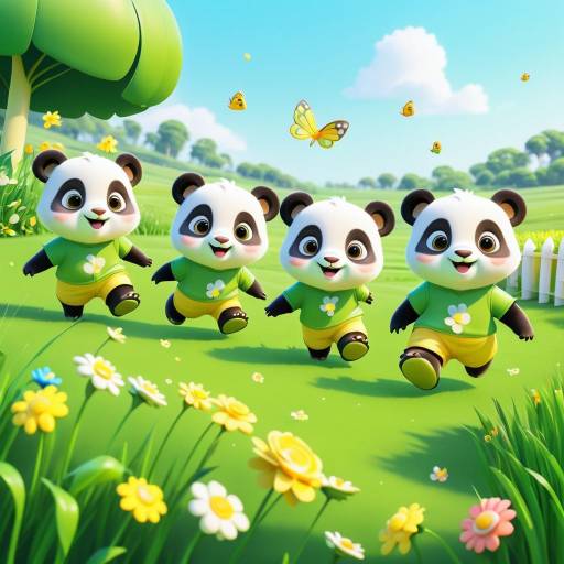 Charming Pandas Playing in Colorful Haven