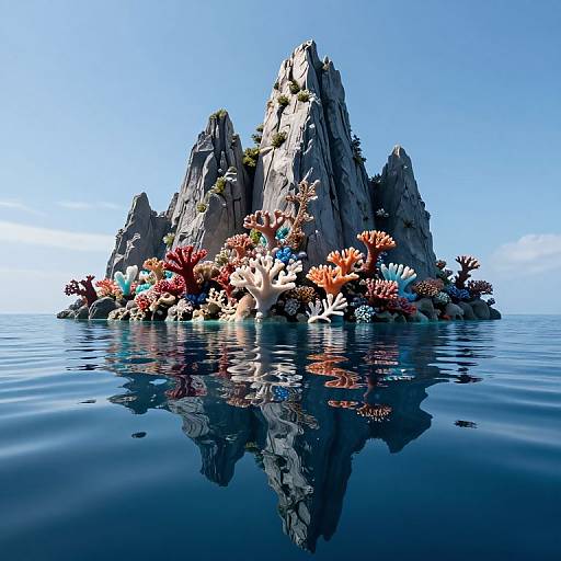 Surreal Jagged Peaks and Coral Reflections