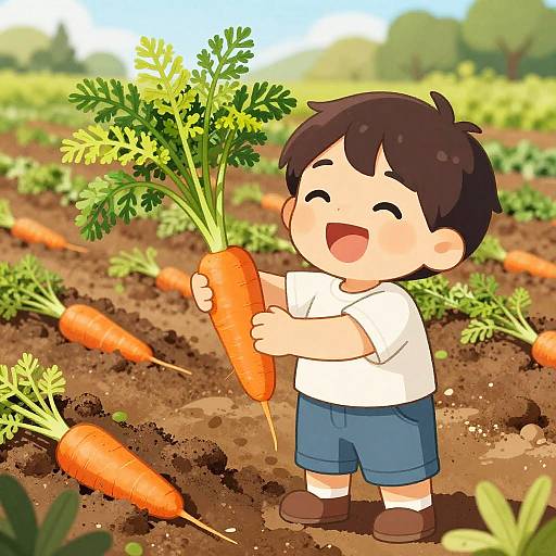 Joyful Child with Fresh Carrot
