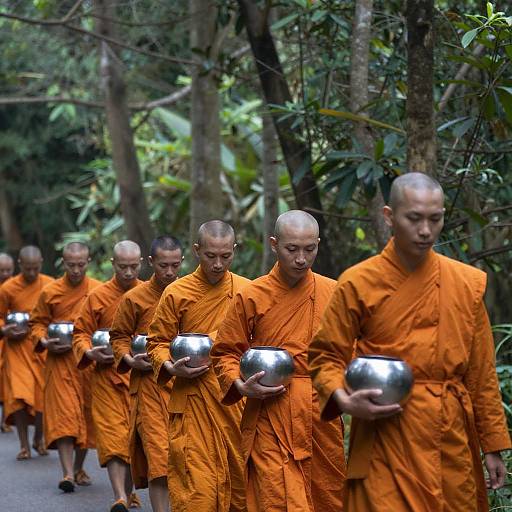 Buddhist Monks Walking in Serene Forest