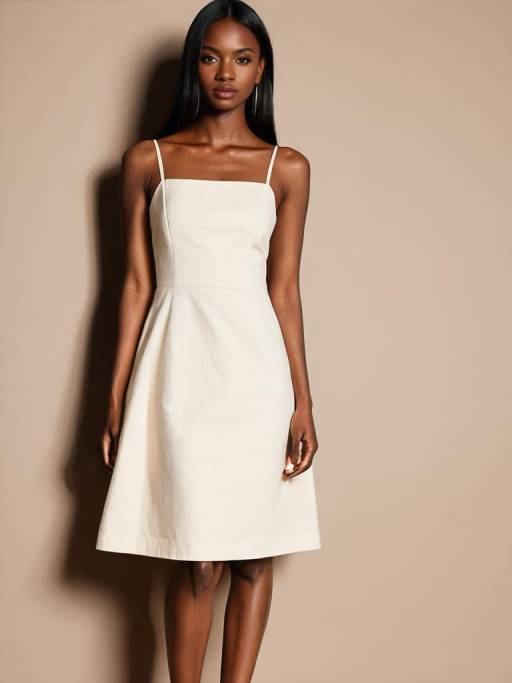 Chic Woman in Cream A-Line Dress