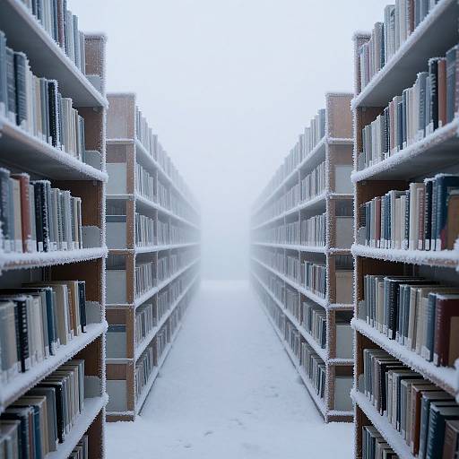 Snow-Laden Mystical Library Aisle