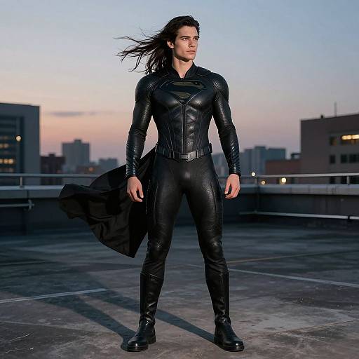 Matte Black Superhero Suit at Dusk