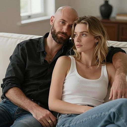 Relaxed Couple on White Couch