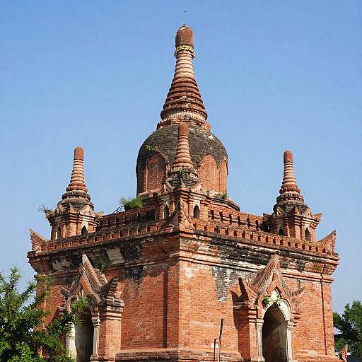 Ancient Red-Brick Pagodas Under Blue Sky