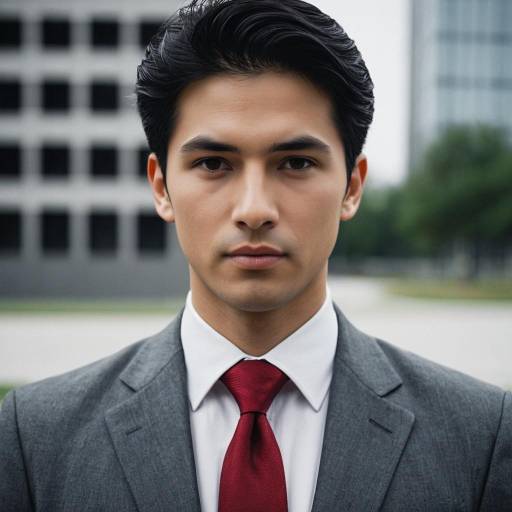 Young man in formal suit with red tie