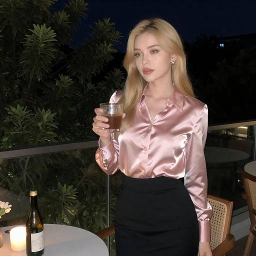 Elegant Blonde Woman in Nighttime Setting