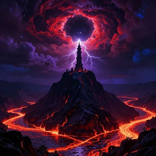 Dark Fantasy Tower on Volcanic Mountain