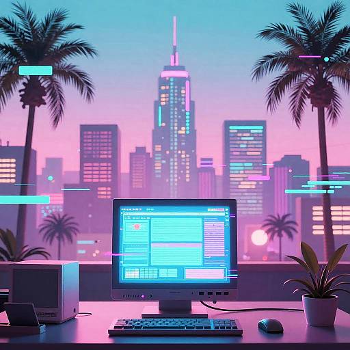 Vaporwave Neon Cityscape at Dusk