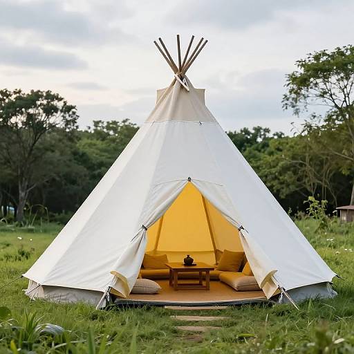 Cozy White Tipi in Lush Green