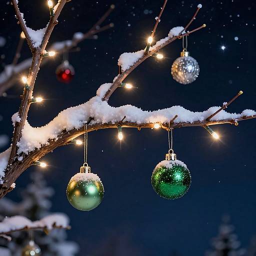 Whimsical Snowy Christmas Tree Branch