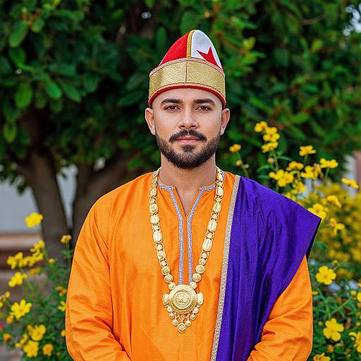 Charismatic Man in Vibrant Traditional Attire