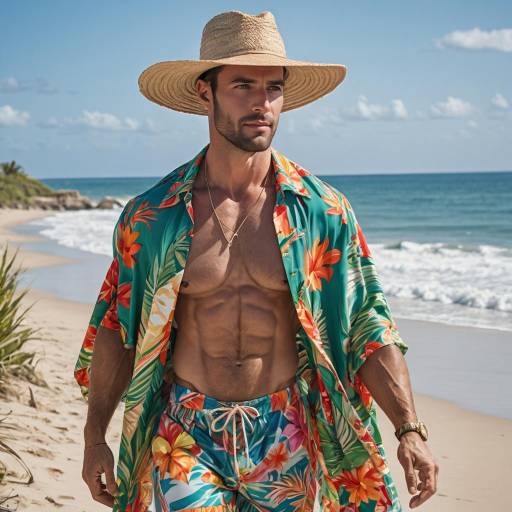 Muscular Man Beach Scene with Cape