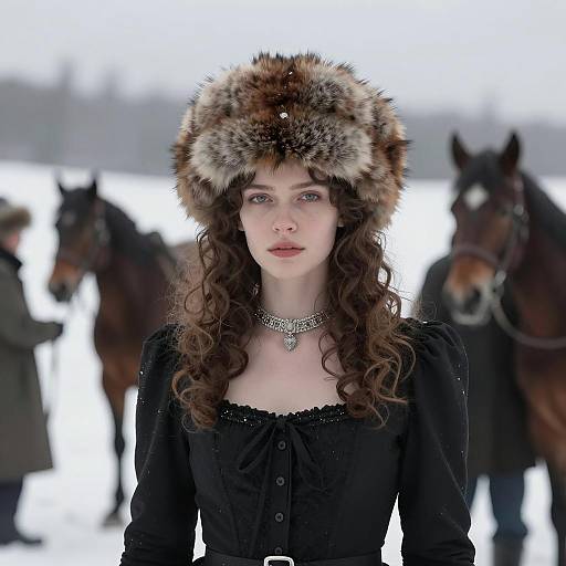 Elegant Woman in Snowy Outdoor Scene