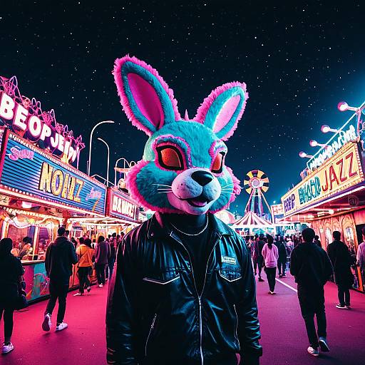 Vaporwave Rabbit at Night Carnival