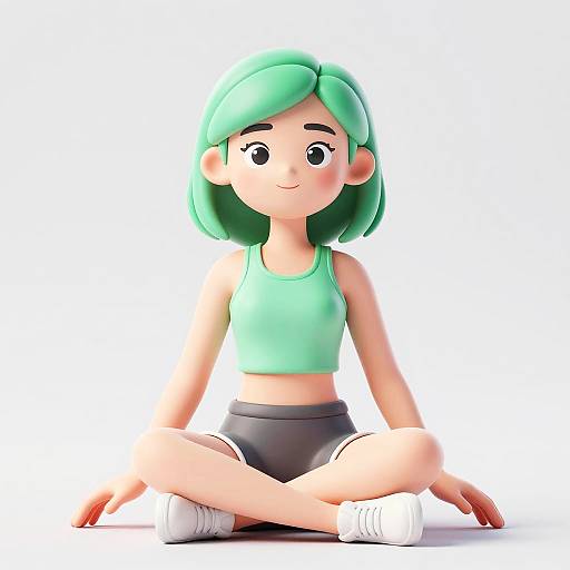 3D Cartoon Woman Sitting Cross-Legged