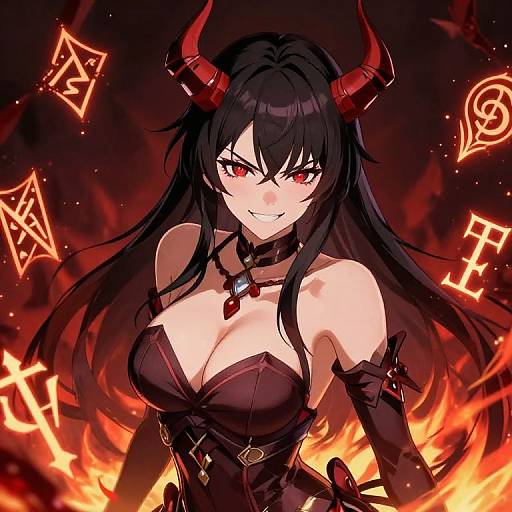 Seductive Demon Anime Girl with Runes