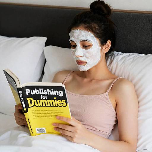 Woman with Facial Mask Reading in Bed