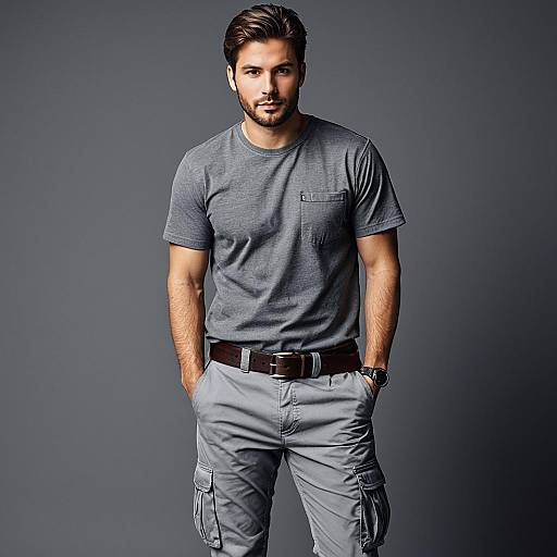 Stylish Male in Grey Cargo Outfit