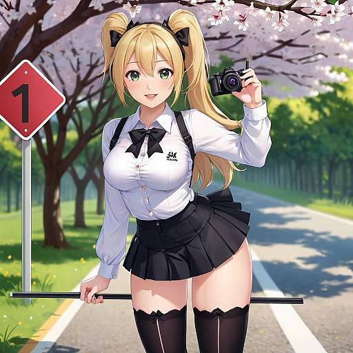 Blonde Girl Outdoors with Camera