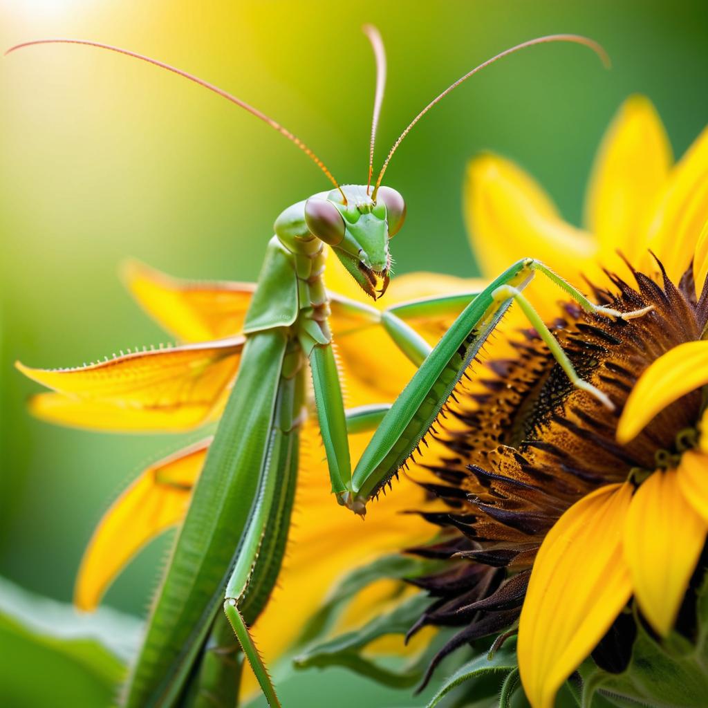 Macro Beauty: Mantis on a Sunflower