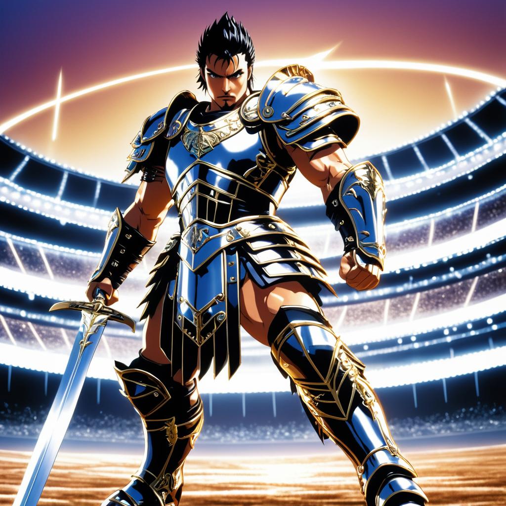 Fierce Gladiator in Anime Battle Stance