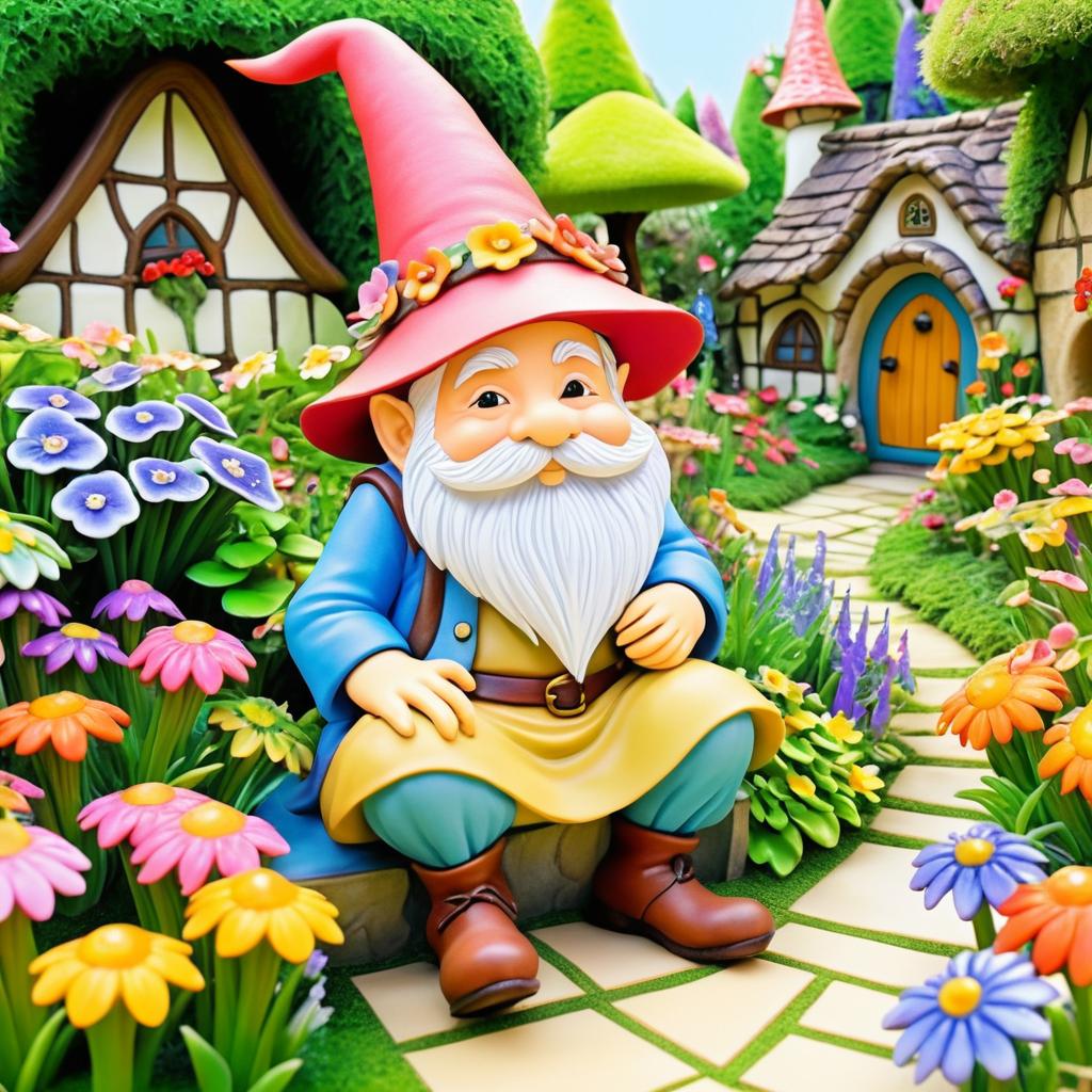 Whimsical Gnome in a Flower Garden