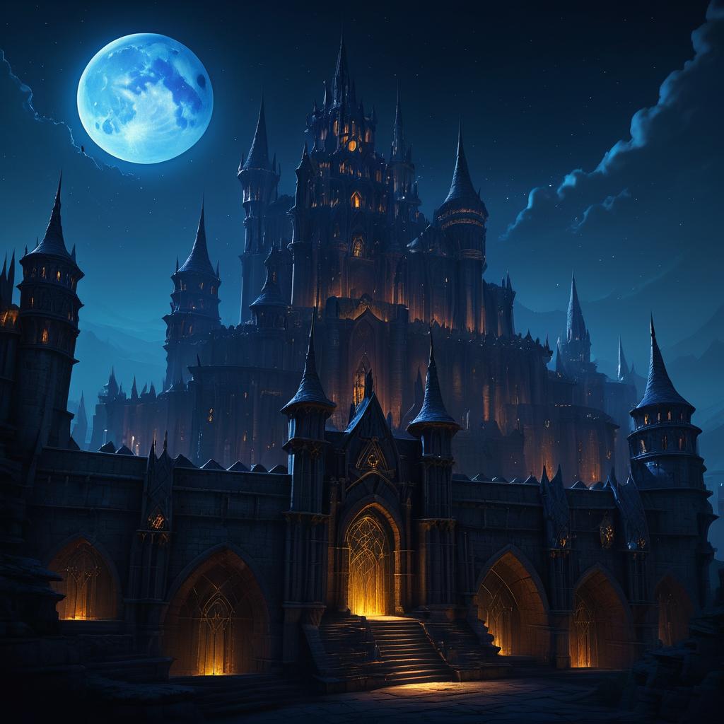 Dark Fantasy Citadel: Nighttime Illustration