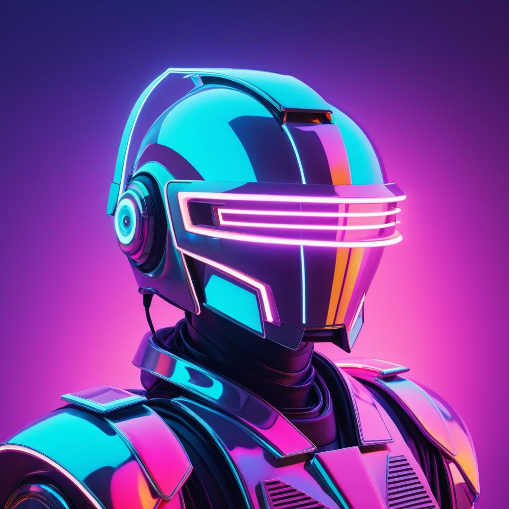 Retro Robot Profile in Neon Aesthetic